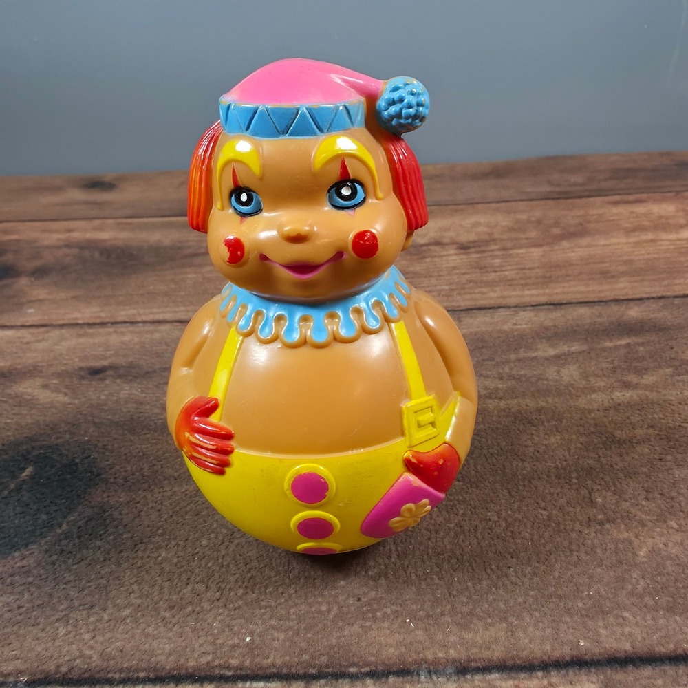 The First Years Roly Poly Clown Baby Toy OS Yellow Good 1982 Chime Wobble Toy